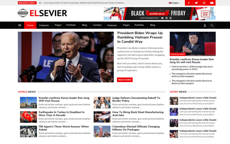 Elsevier News Portal and Magazine Joomla Template