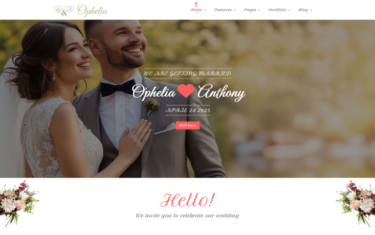 Ophelia Joomla Wedding and Dating Template